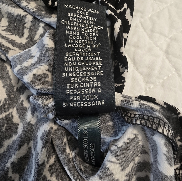 Lauren Ralph Lauren Black & White Faux Ruching Midi Wrap Dress Women's Size 14 - Picture 6 of 7